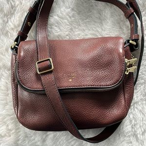 Fossil brown leather small fold over multiple zipper crossbody stash bag